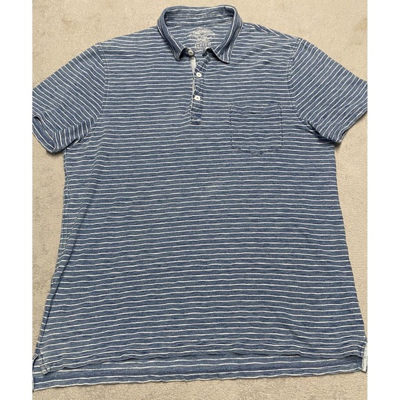 Wallace & Barnes Polo Shirt Mens XL Indigo Dyed Striped Knit Preppy Casual - Picture 1 of 6